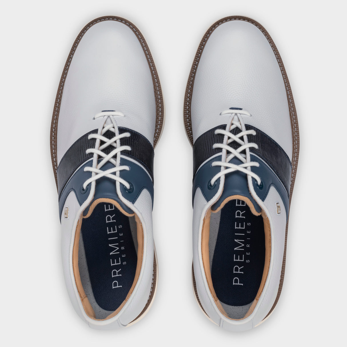 Footjoy Premiere Series Packard 26 golfsko, hvid og navy, ovenfra