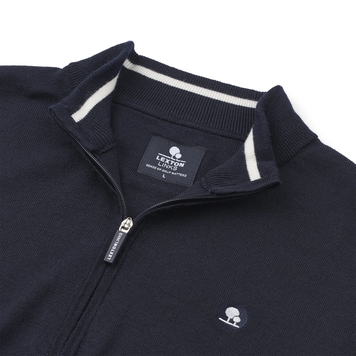 Harris merino strik med krave og zip - Navy