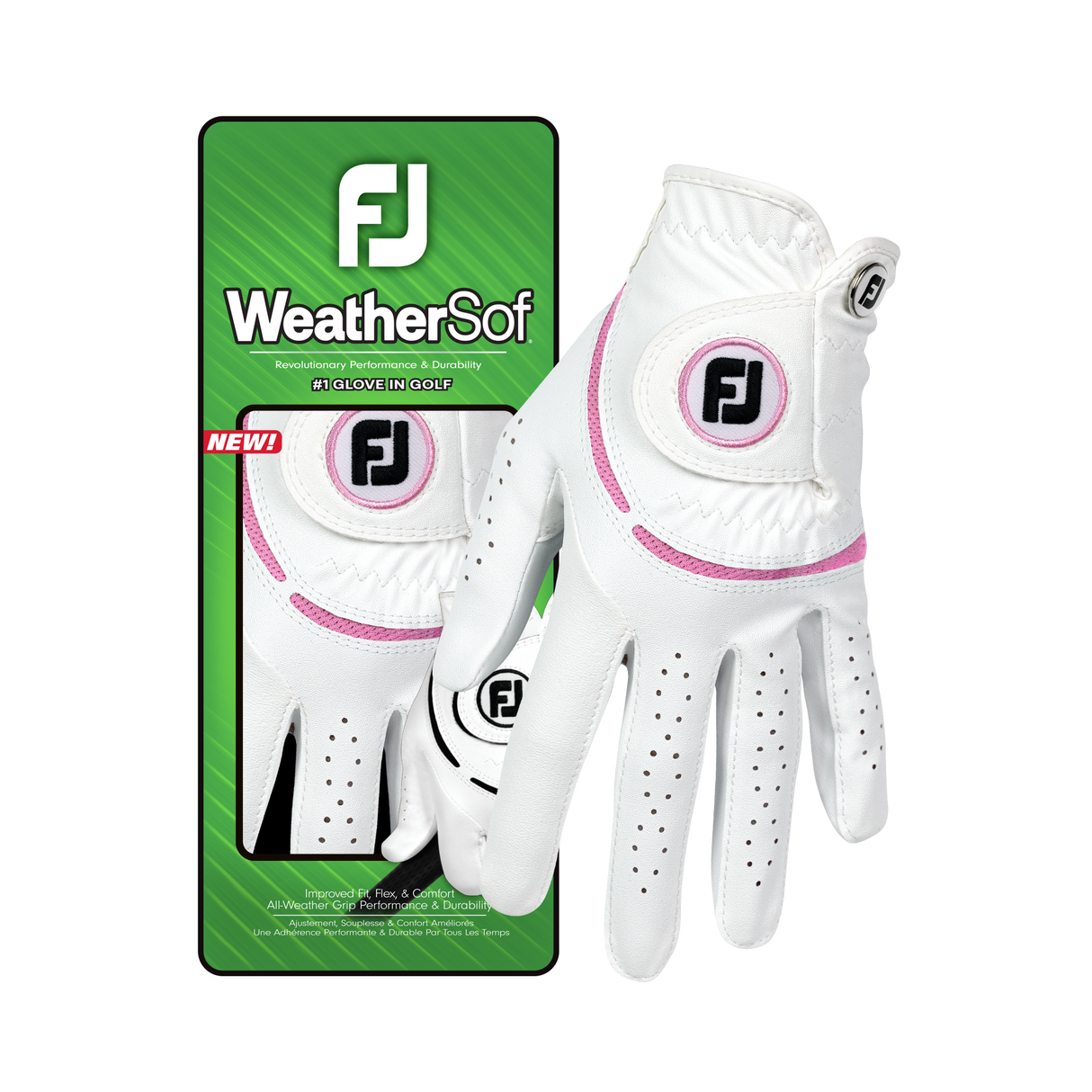Footjoy WeatherSof Dame golfhandske, hvid / pink