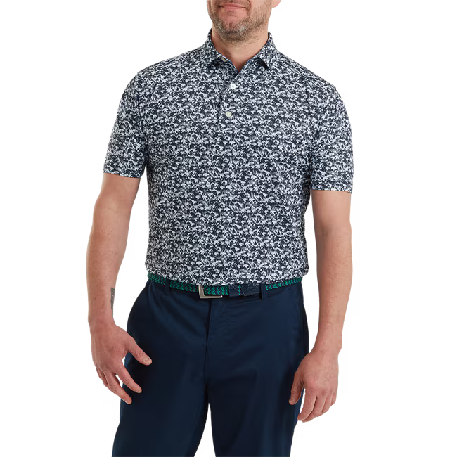 Footjoy Hidden Palm Print Lisle - Navy/White