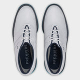 Footjoy Premiere Series Packard 26 golfsko, hvid og blaa, ovenfra