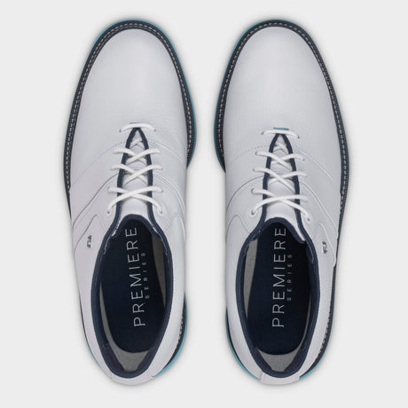 Footjoy Premiere Series Packard 26 golfsko, hvid og blaa, ovenfra