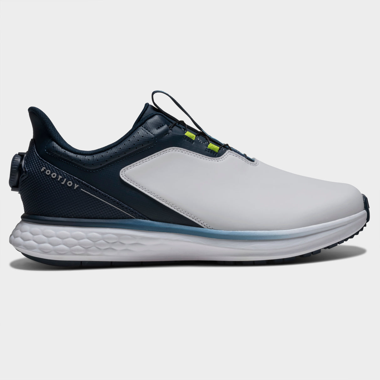 Footjoy Pulse BOA 26 Herre golfsko, hvid og blaa, profil