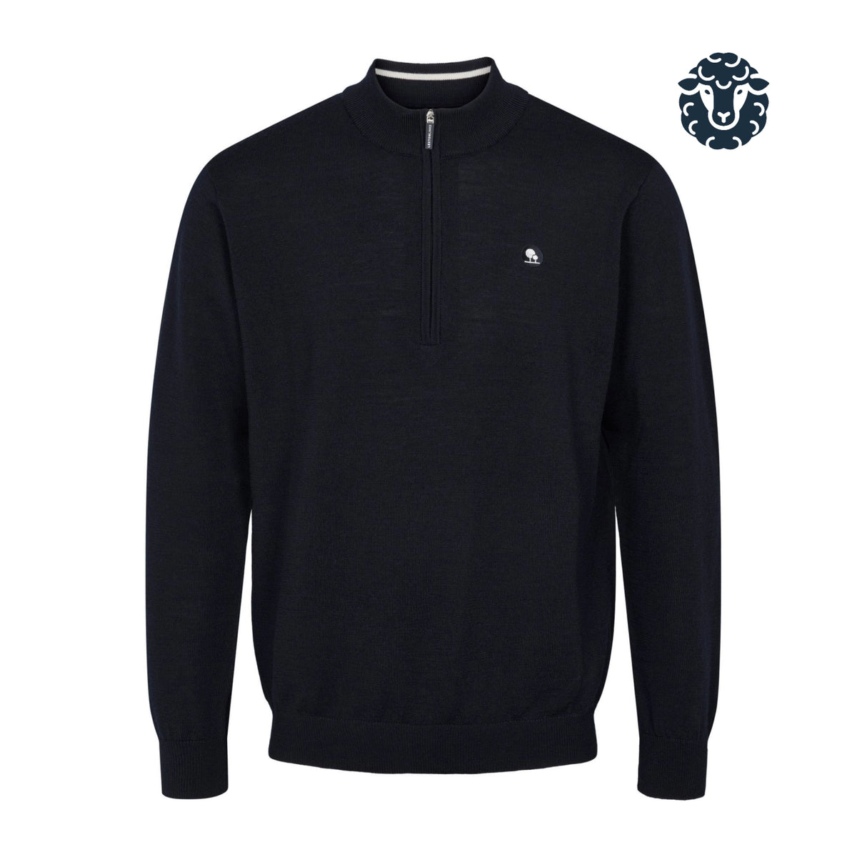 Harris merino strik med krave og zip - Navy