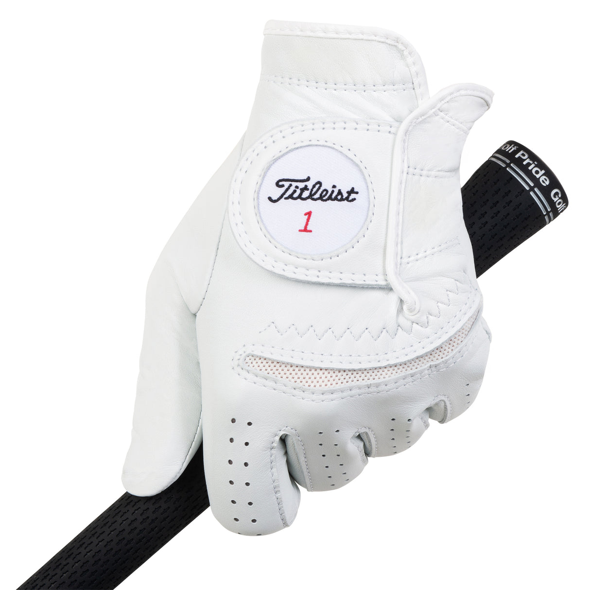 Titleist Perma-Soft golfhandske paa greb, Pearl