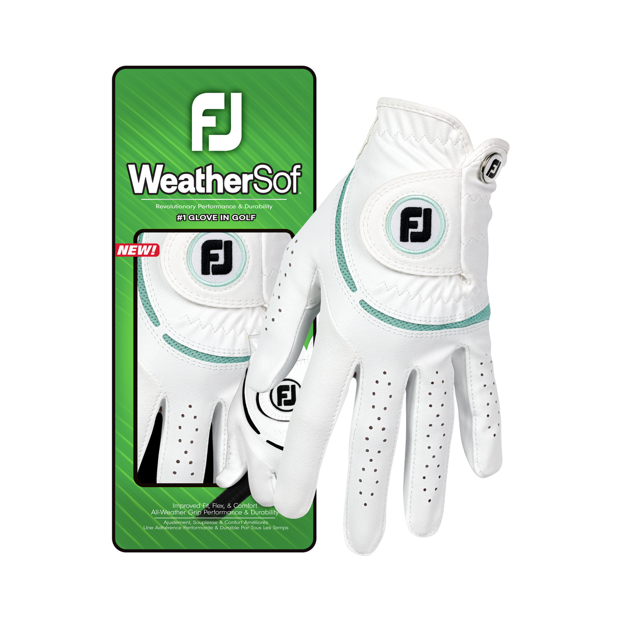 Footjoy WeatherSof Dame golfhandske, hvid / sea glass